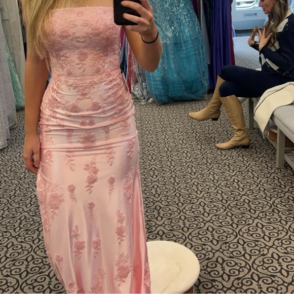 Faviana Pink Floral Prom Dress - Picture 4 of 7